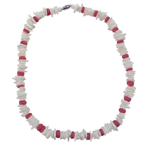 Puka Shell White and Orange Beaded Choker Necklace - Picture 4 of 5